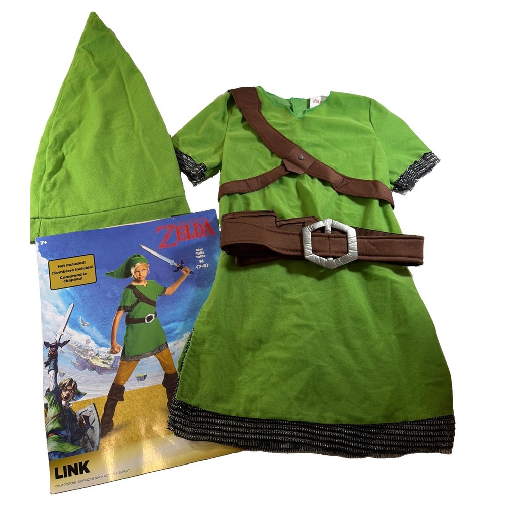 Legend of Zelda Link Costume Kids M 7-8 Disguise Nintendo Tunic Hat Belt
